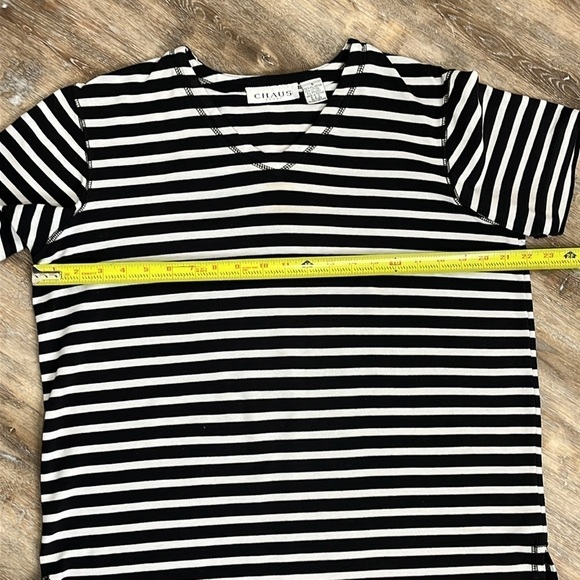 Chaus Sport Womens Small Striped Tee Shirt Boxy Oversized Black and White Office - Picture 6 of 9